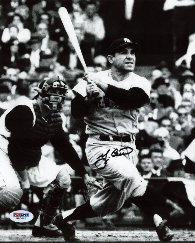 Yankees Yogi Berra Signed Authentic 8X10 Hitting Photo Poster painting Autographed PSA/DNA