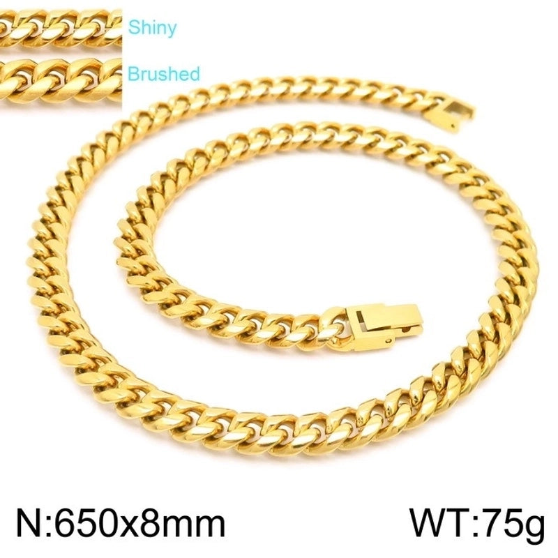 Classic Style Solid Color Titanium Steel 18K Gold Plated Chain Bracelets Necklace