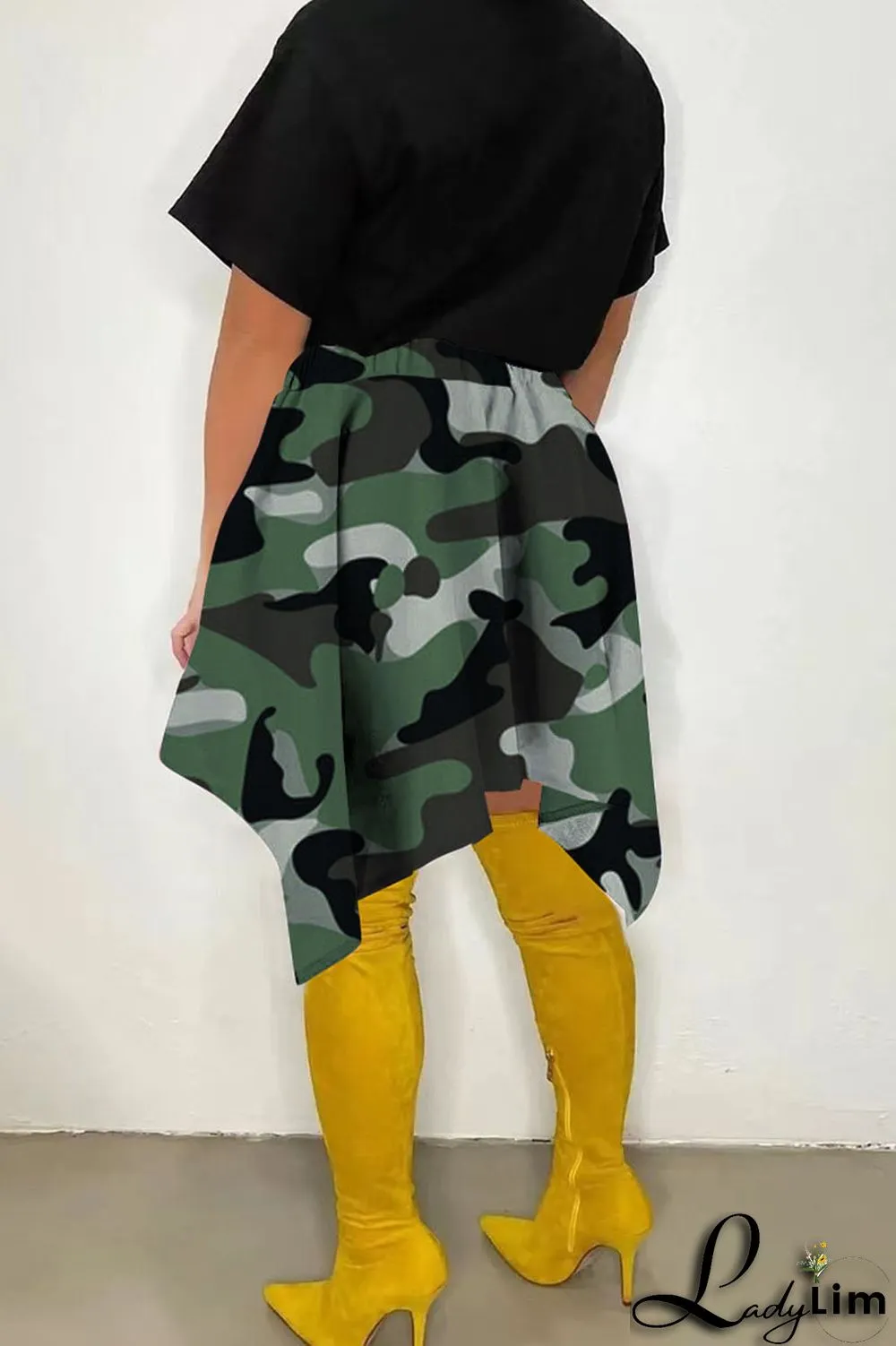 Pink Casual Street Print Camouflage Print Asymmetrical High Waist Type A Full Print Bottoms