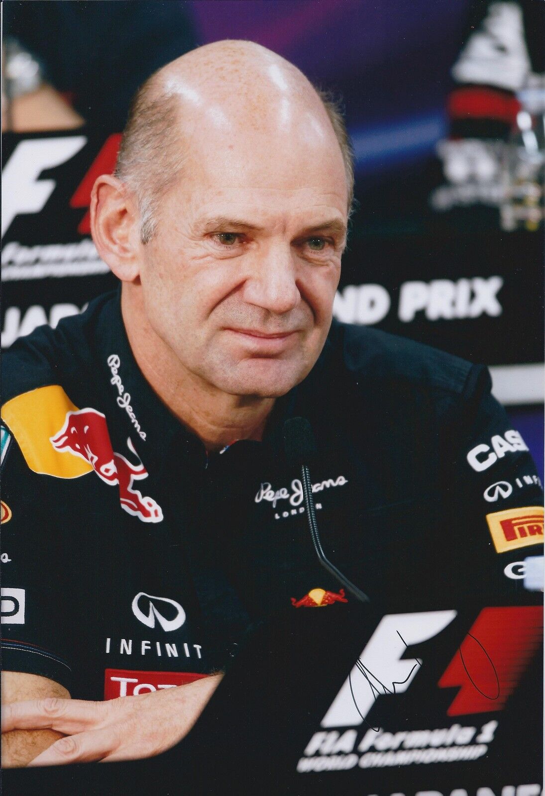 Adrian NEWEY SIGNED 12x8 Photo Poster painting Red BULL Winners PORTRAIT AFTAL Autograph COA