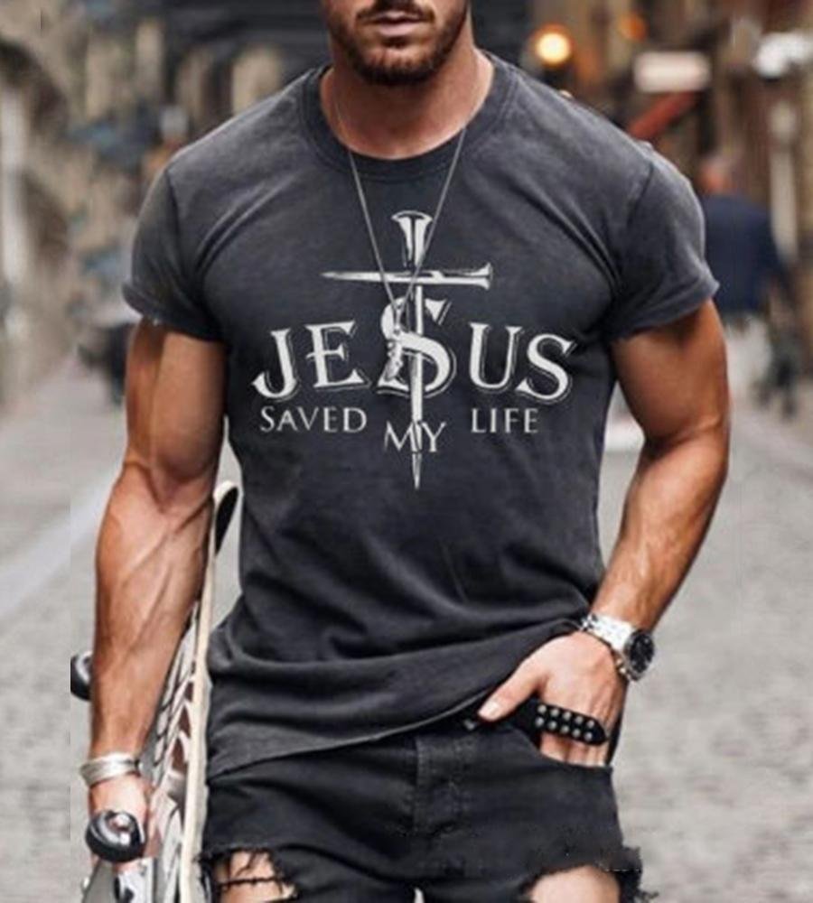 Men Jesus Print Casual T-shirts