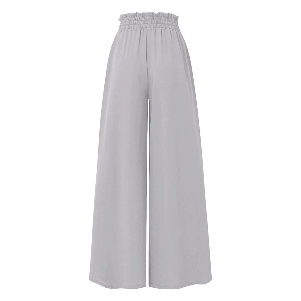 Light Gray Elastic Waistband Wide Leg Long Culottes