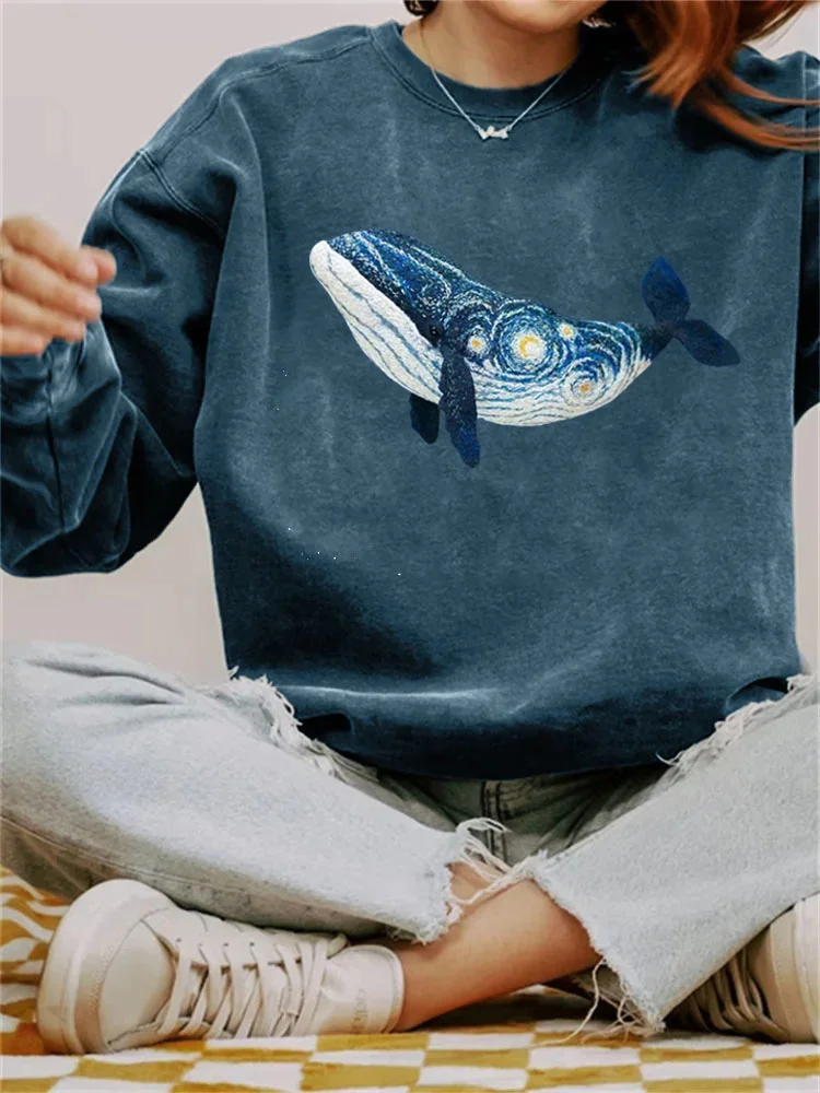 Starry Night Inspired Whale Art Comfy Sweatshirt / DarkAcademias /Darkacademias