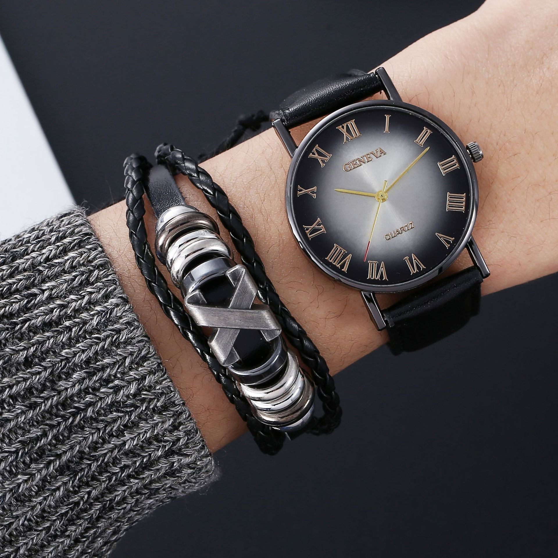 Fashion Bracelet Watch Men 3pcs Two Piece With Box
