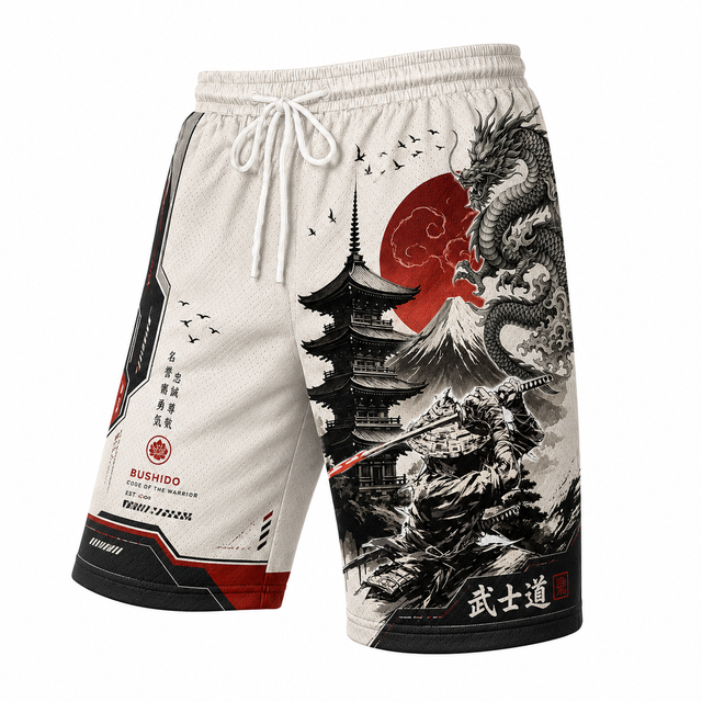 Techwear Red Sun Dragon Athletic Shorts