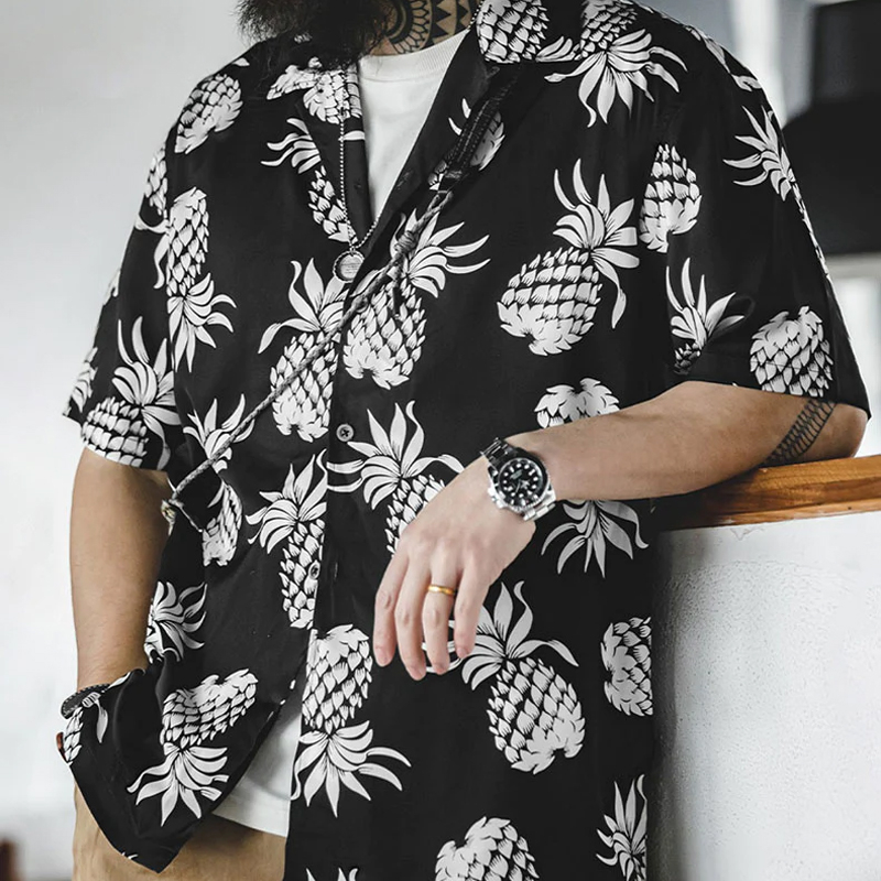 Men's Vacation Pineapple Print Short Sleeve Shirt