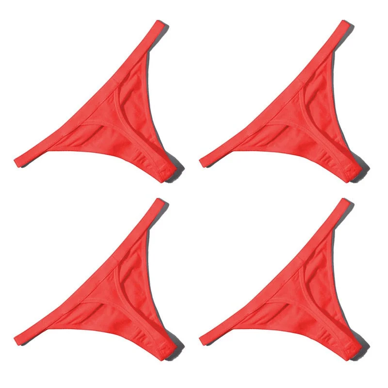 4PCS/Set Hot Sale Sexy Women Cotton G String Thongs Low Waist Sexy Panties Ladies' Seamless Underwear Black Red White Skin