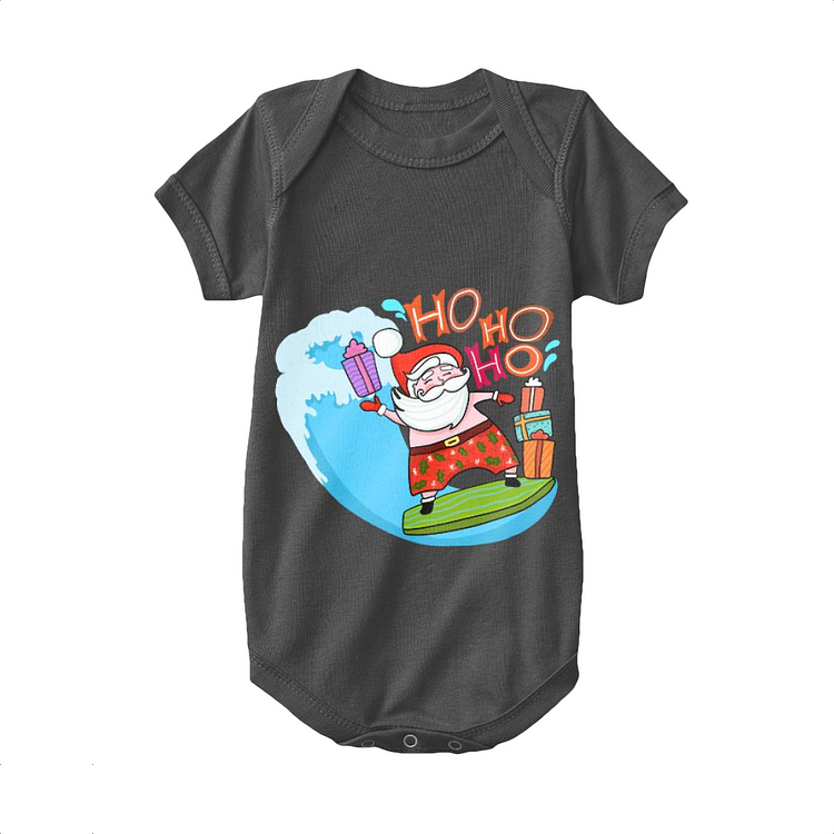 Santa Claus Surfing To Deliver Presents, Christmas In July Baby Onesie