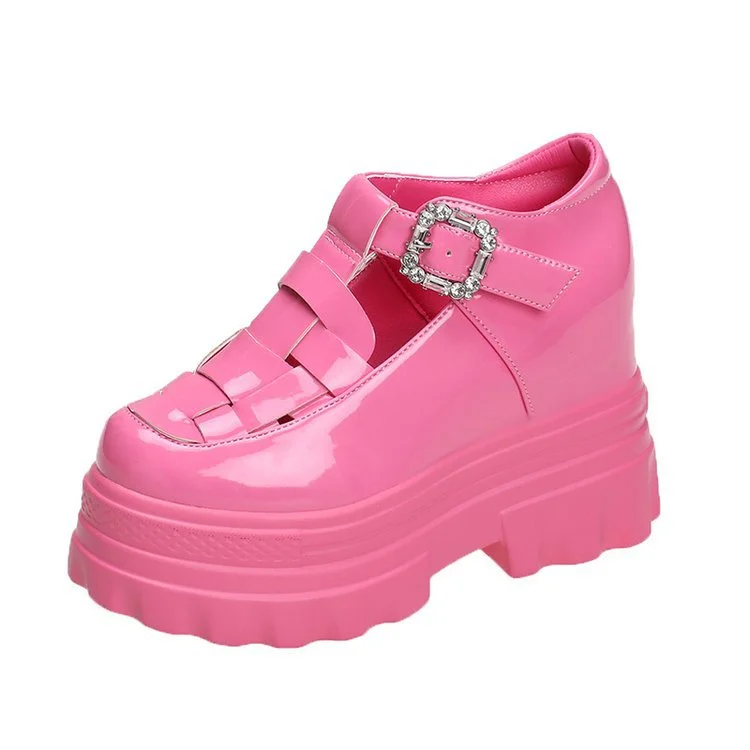 Wongn Wongn Spring And Autumn New Platform Woven Inside Increased Patent Leather Shoes Platform Sandal Women's Singles Shoes