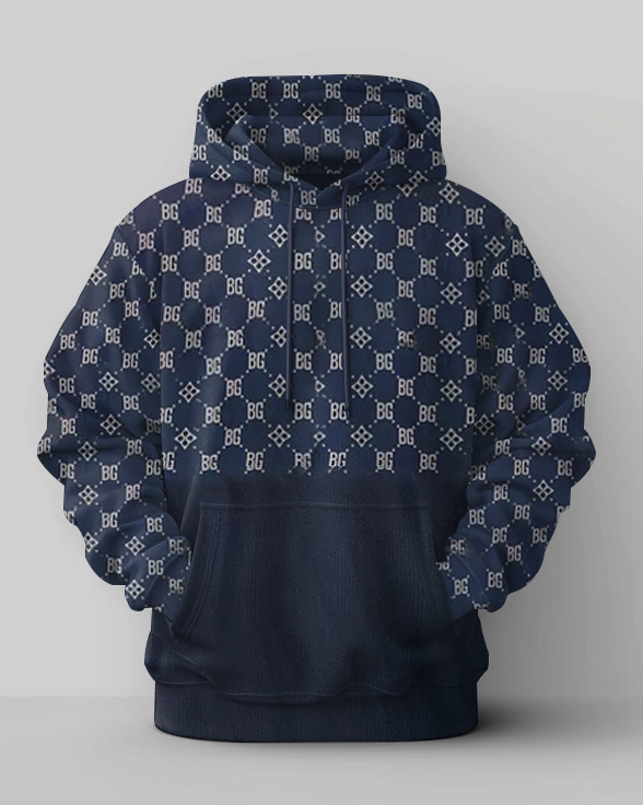 Men's Plus Size Classic Alphabet Flowers Print Hoodie Set