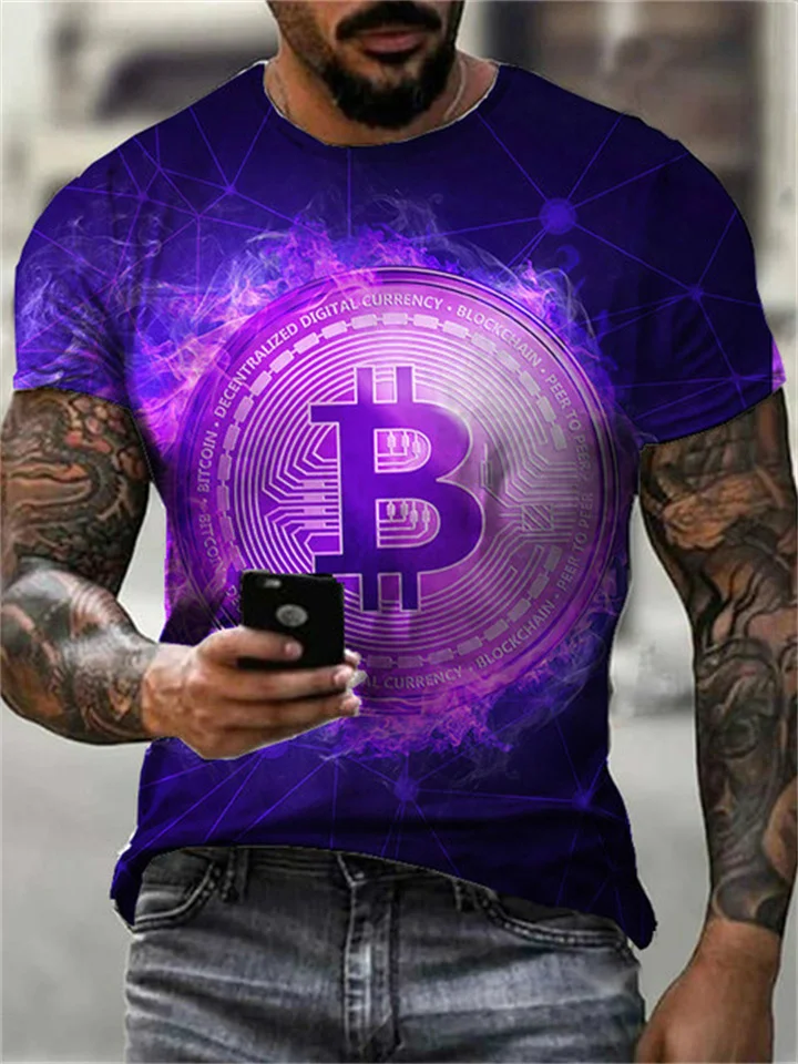 Summer T-shirt Bitcoin Digital Print Men's Comfortable Loose Comfortable Sports T-shirt Top