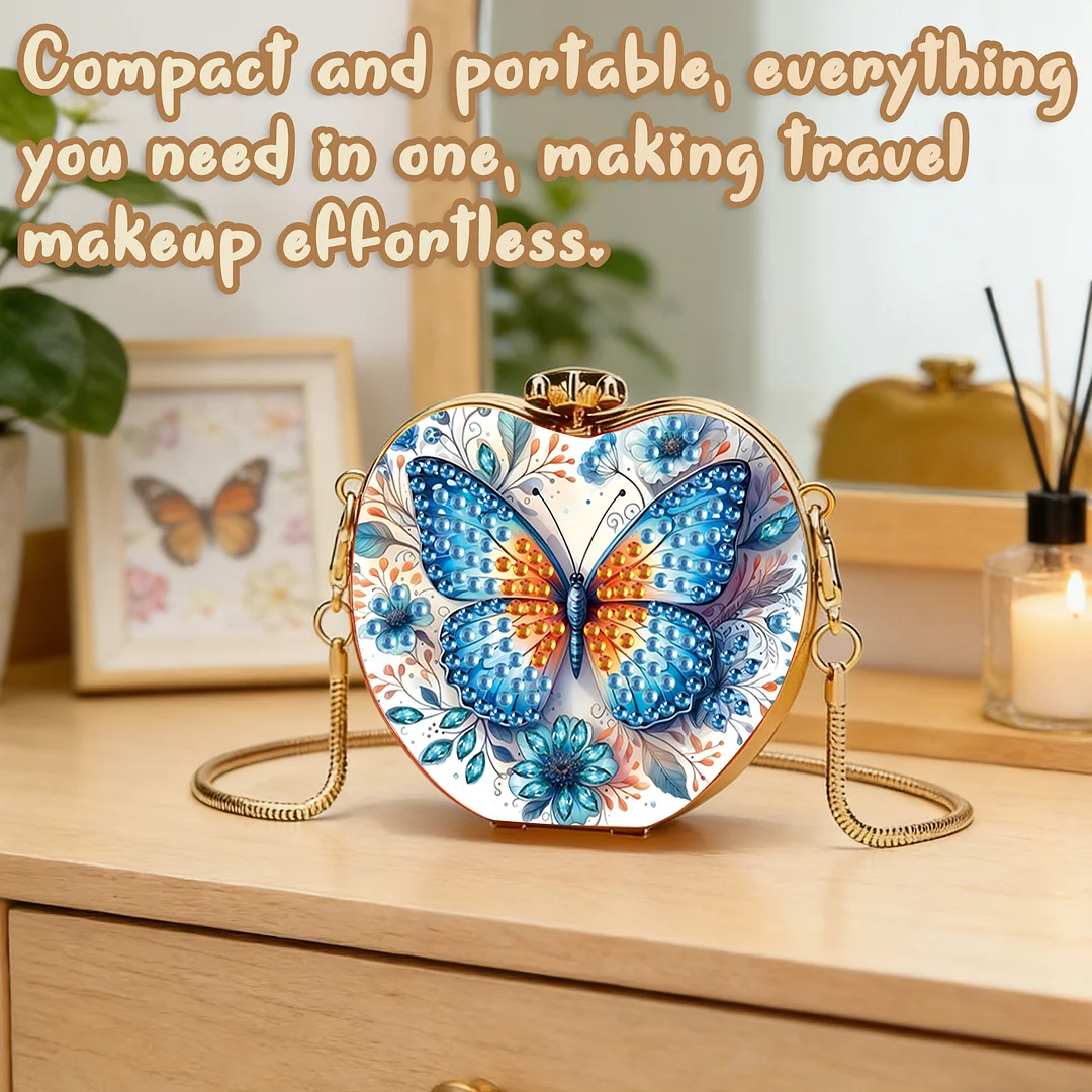Butterfly A DIY Acrylic Love Diamond Art Painting Card Case Wallet with Chain Small Diamond Painting Crossbody Bag for Adults Women Girls Gift