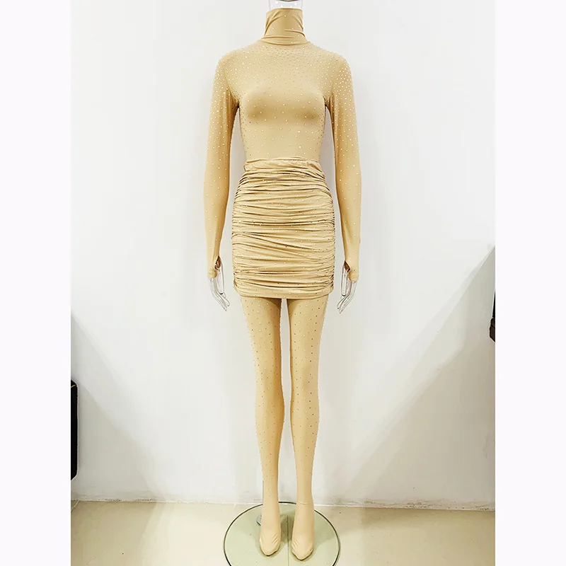 Nigikala Nigikala New Star Fashion Hot Diamond Elastic High-Necked Bottom Shirt 褶皱半裙 Trousers