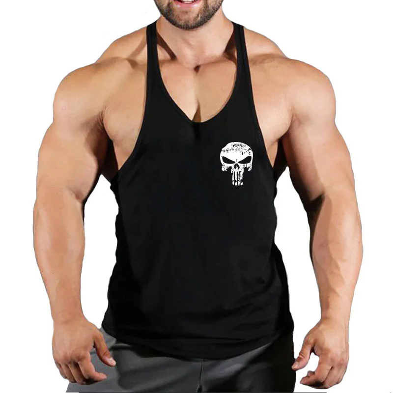 Skull Print Cotton  Men's Sleeveless Fitness Gym Tank Tops-VESSFUL