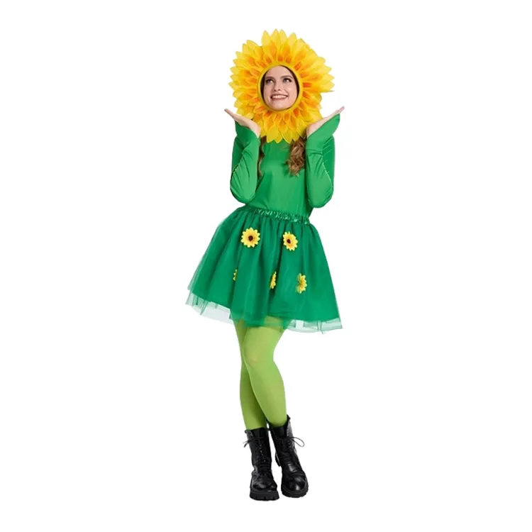 Adult Women Funny Sunflower Tutu Dress Costume Stage Performance Carnival Party Suit