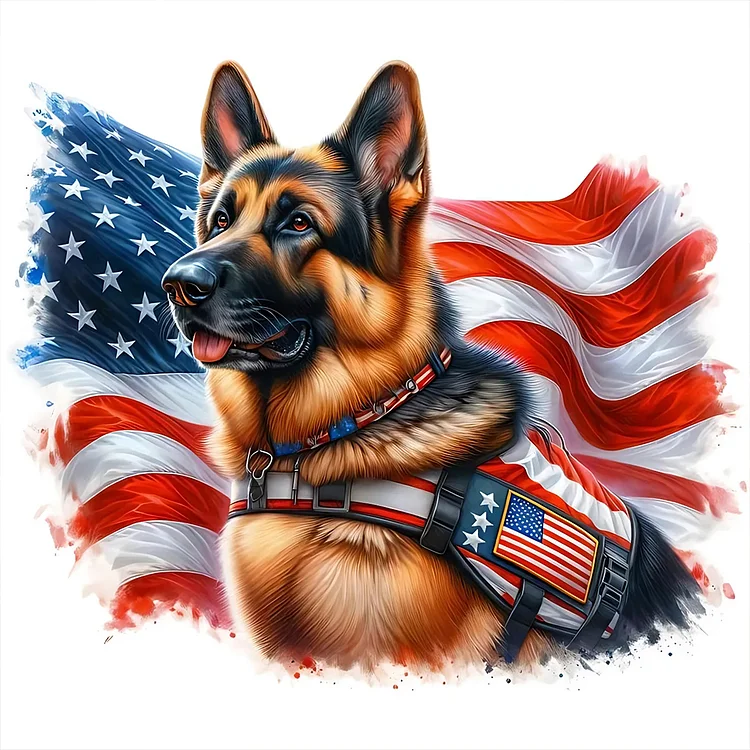 American Flag Military Dog 30*30CM (Canvas) Full Round Drill Diamond Painting gbfke