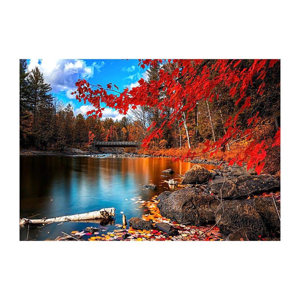 

40*30CM - Fall Leaves Lake - Round Drill Diamond Painting, 501 Original
