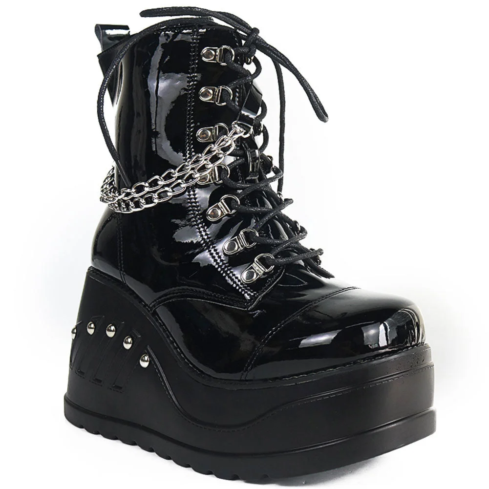 Brand New Punk Street Fashion Black Gothic Style Girls Cosplay Platform High Heels Sneakers Wedges Shoes Woman Pumps Big Size 43