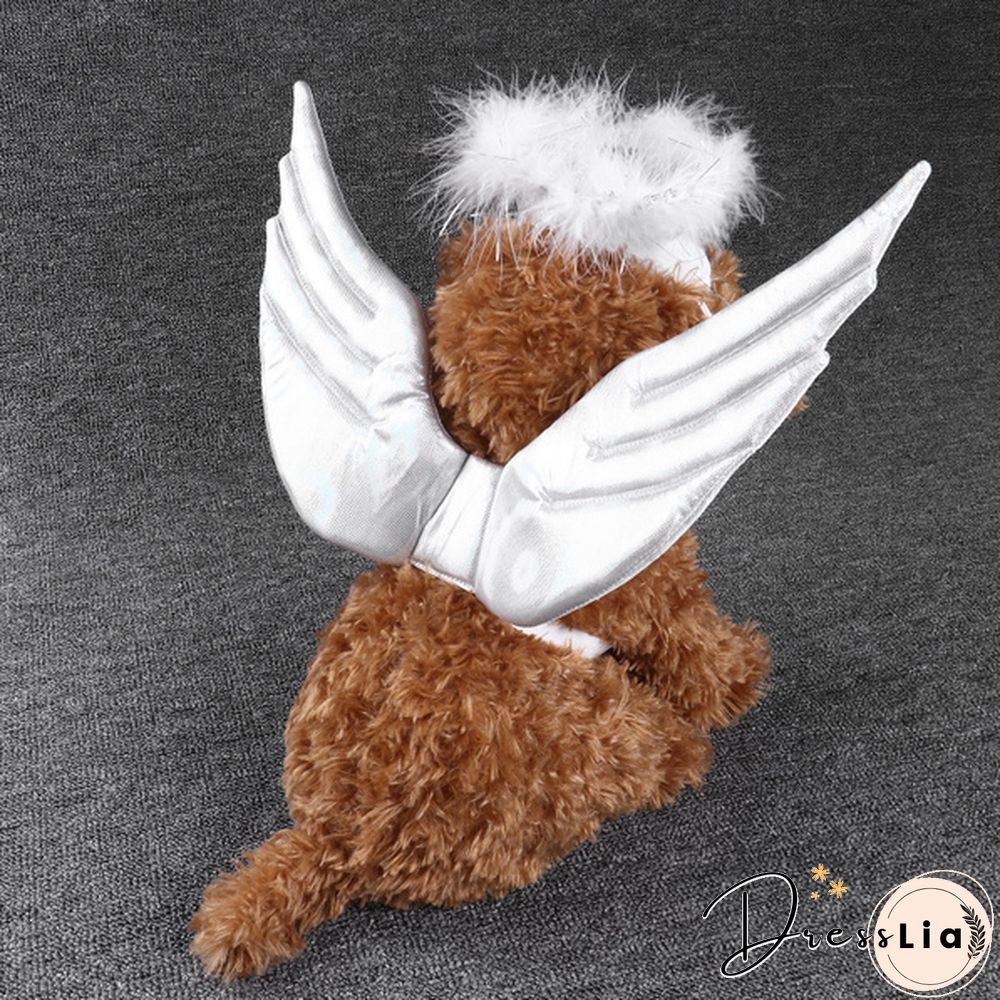 1Pc Pet Halloween Costume Cosplay Angel White Wing and Headband for Dog Cat Rabbit Piggy Party Theme Birthday Christmas