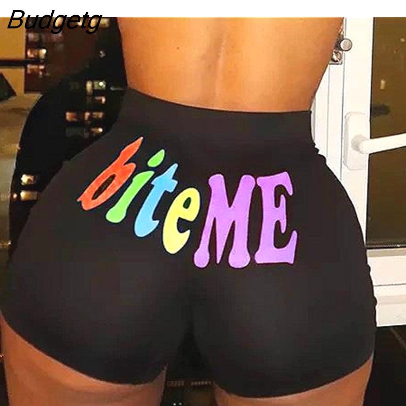 Budgetg Summer Women Shorts High Waist Letter Print Sexy Slim Womens Short Pants 2023 Hot Sale Hip-Hop Outdoor Sports Print Shorts