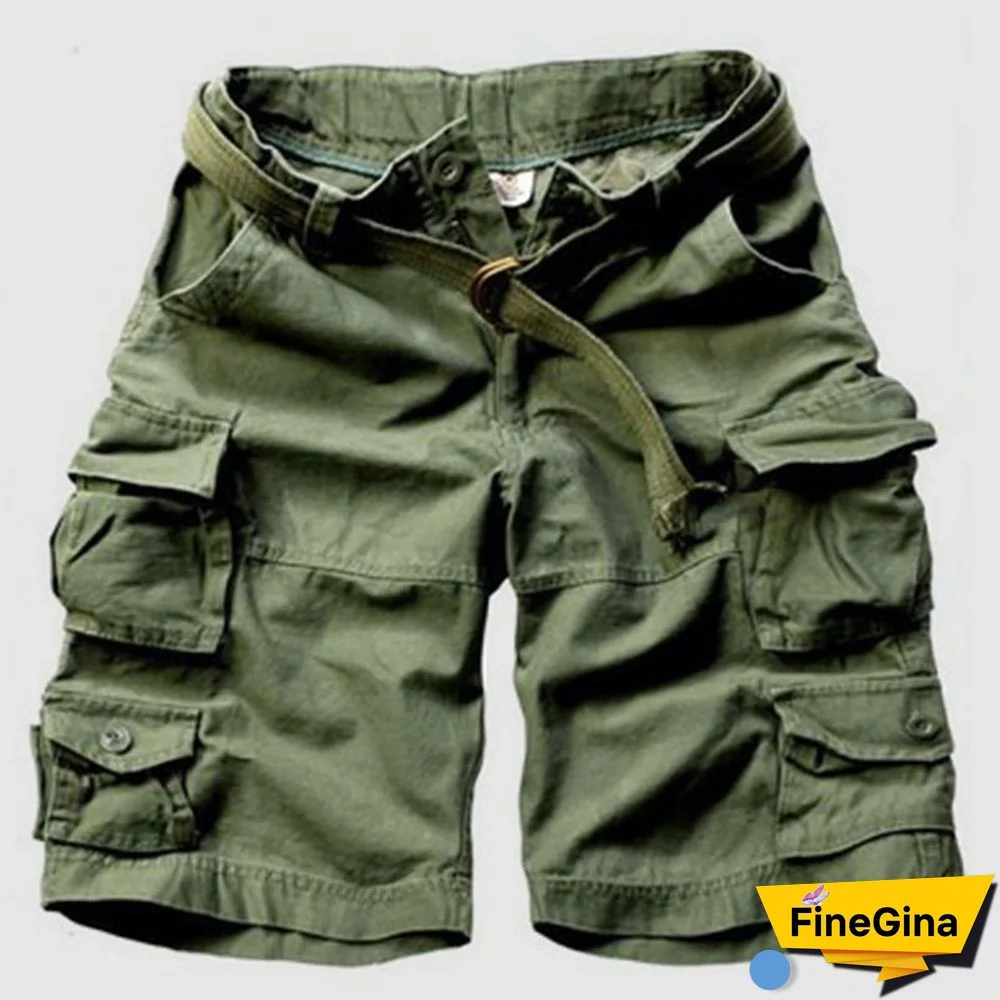 Army Green Casual Solid Patchwork Straight High Waist Straight Solid Color Shorts