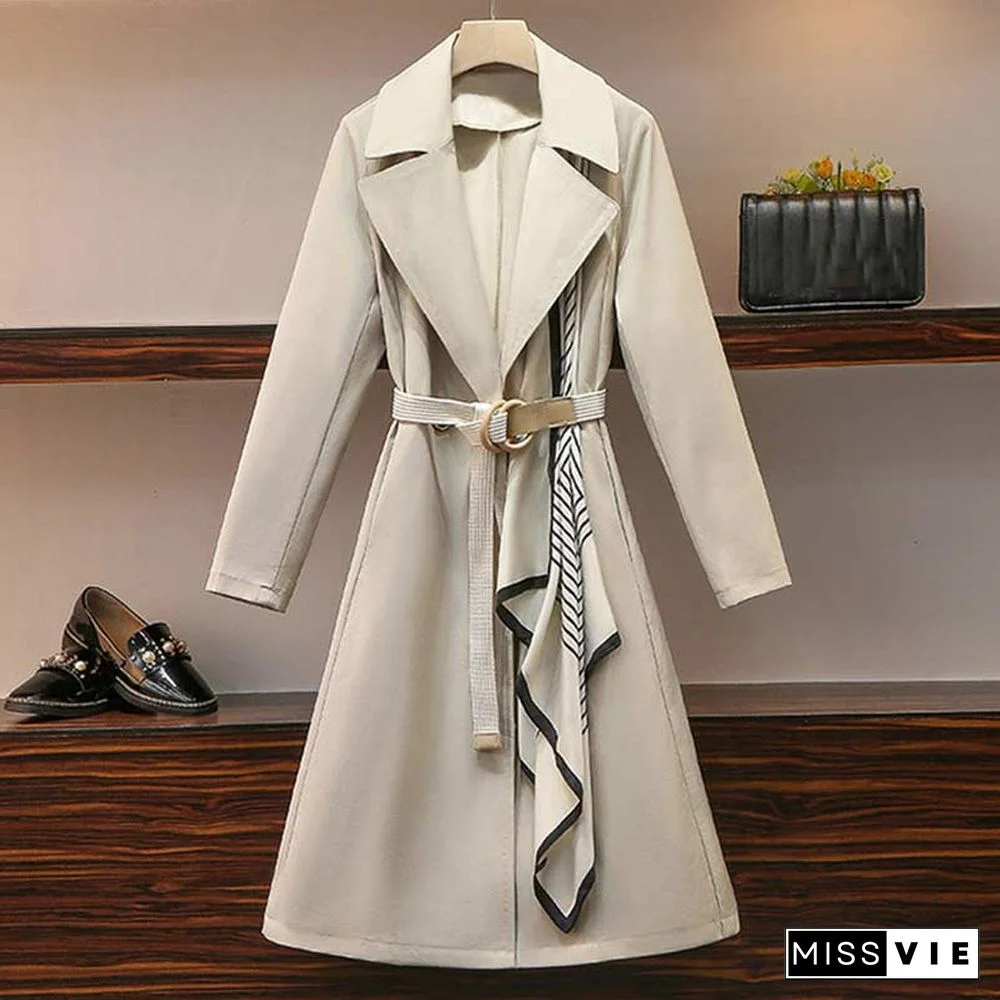 Lapel Collar Adjustable Belted Coat