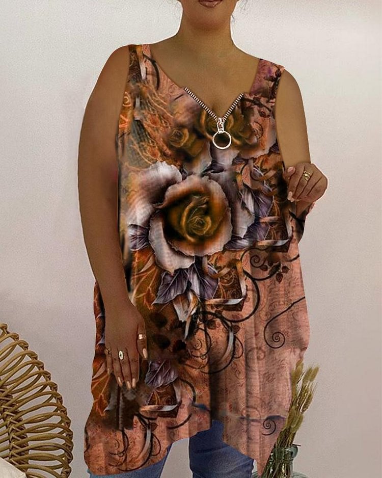 Oversized loose casual V-neck rose tie-dye short-sleeved T-shirt