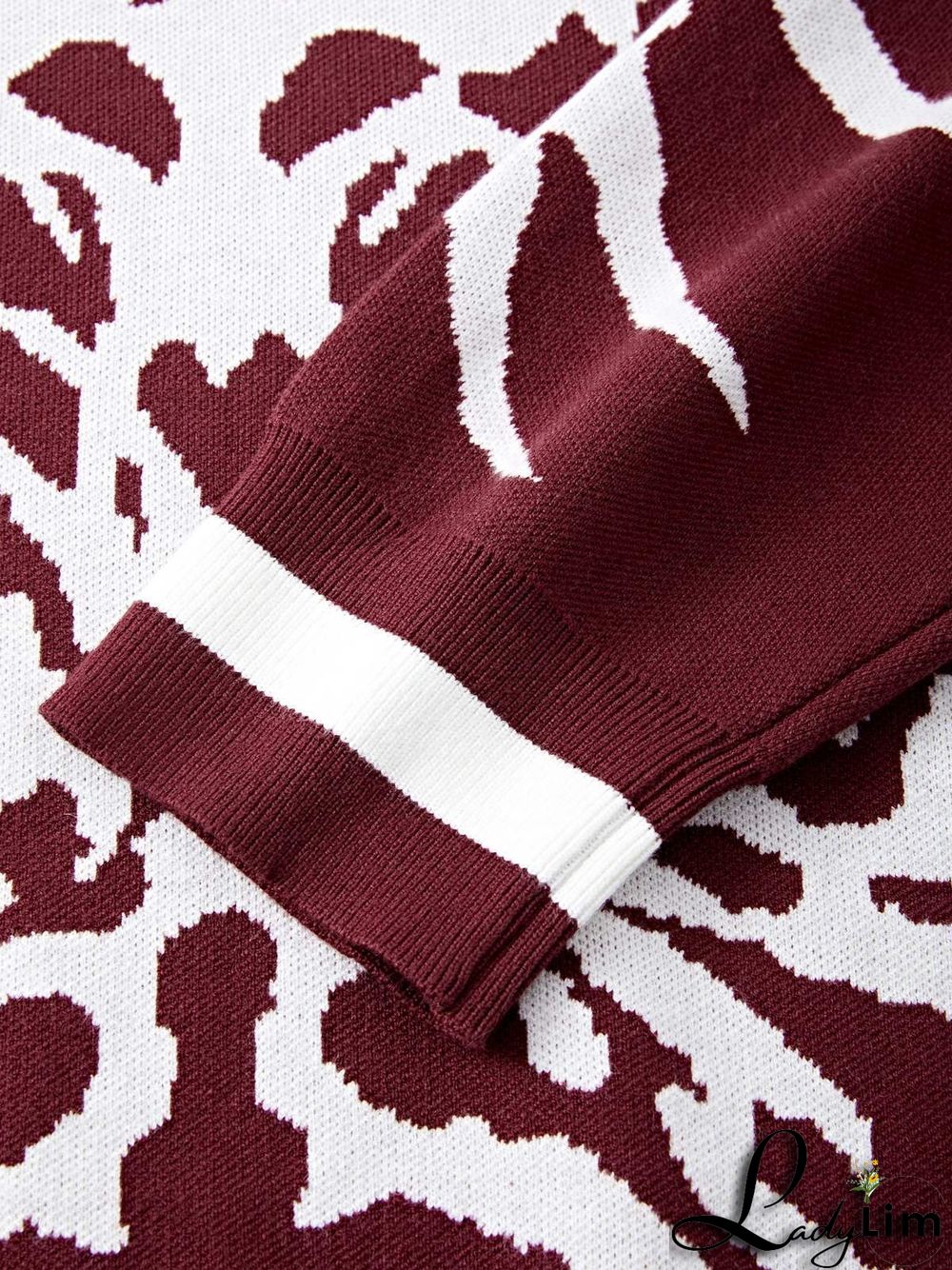 Oversized V Neck Jacquard Pullover Sweater