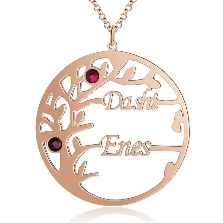 Family Tree Necklace with 2 Birthstones Custom 2 Names Personalized Family Necklace