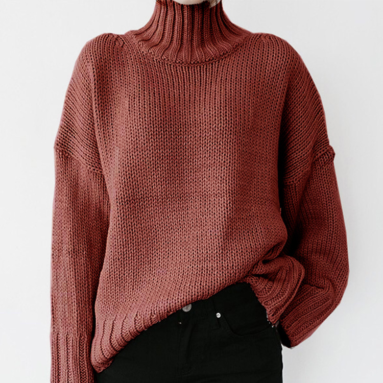 Rotimia Turtleneck Long-Sleeved Solid Color Knitted Pullover Sweater