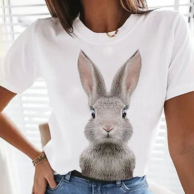 Comstylish Animal Rabbit Print Short Sleeve T-shirt