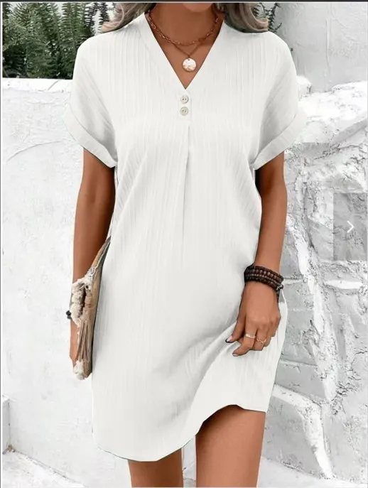 Nigikala Nigikala Women's 2025 New V-Neck Solid Color Jacket Comfortable Casual Button Dress