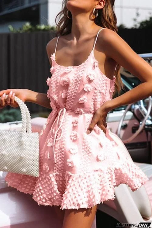 Pom-pom Slip Mini Dress