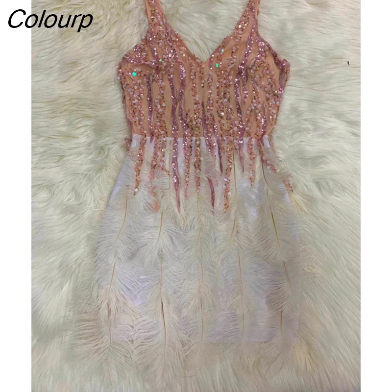 Colourp Quality Pink White V-neck Bodycon Rayon Bandage Dress Elegant Evening Party Dress Vestidos