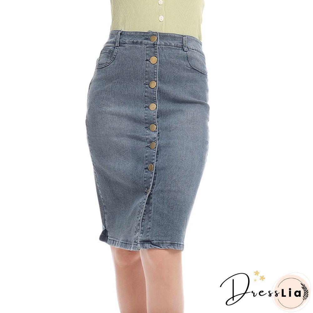 Fashion Women's Fashion Denim Skirt Summer Button Design Split Front Skirts