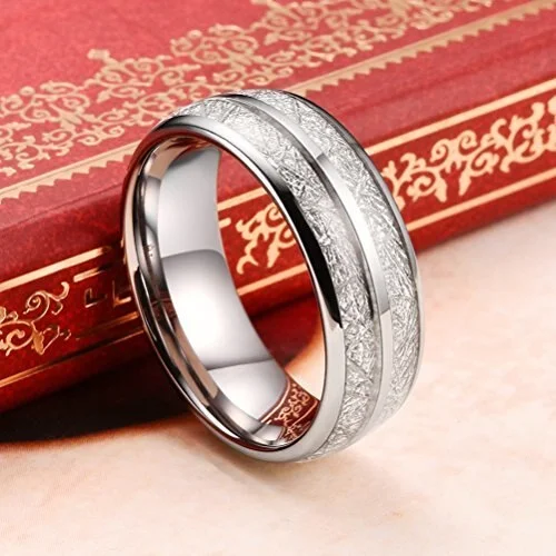 6MM 8MM Women's Or Men's Tungsten Carbide Wedding Matching Rings Silver Double Line Inspired Meteorite Domed