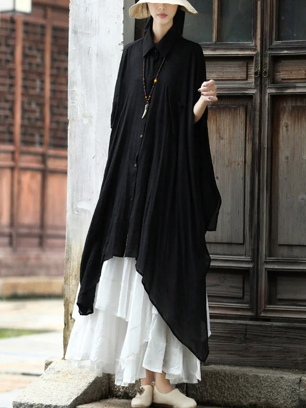 Loose Sleeveless Pleated Solid Color Split-Joint Lapel Blouses&Shirts Tops