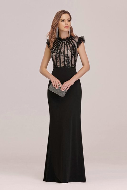 Bellasprom Black Lace Prom Dress Ruffles Online Long