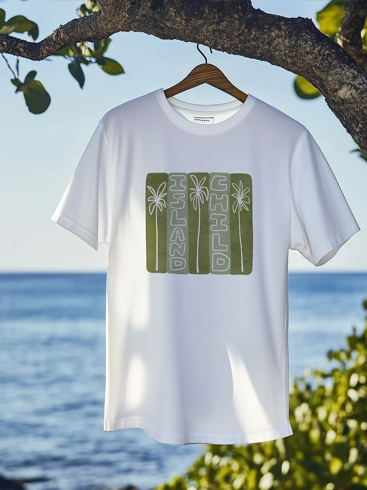 Men's Island Child Graphic Print Cotton Casual T-Shirt