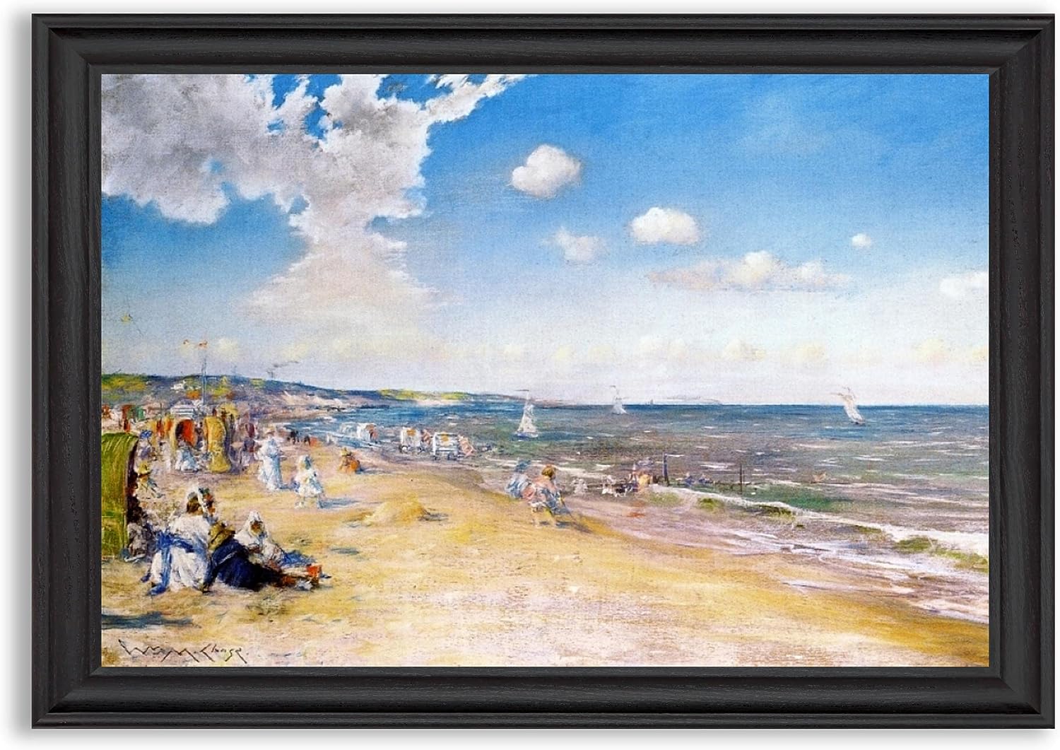 The Beach at Zandvoort by William Merritt Chase Framed Canvas Wall Art Decor | Fine Artwork Painting Reproduction Canvases | Gallery Print in Wood Frame | Gift for Home Bedroom & Living Room Walls The Beach at Zandvoort