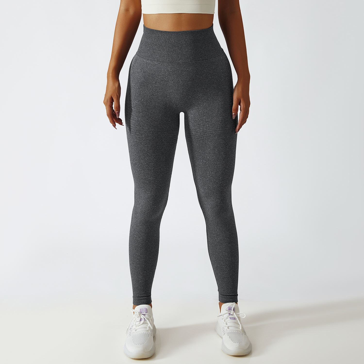 Buy Hergymclothing Deep Gray high waist squat proof comfort peach lifting non see through slimming fit shaping seamless yoga textured pants at an affordable price