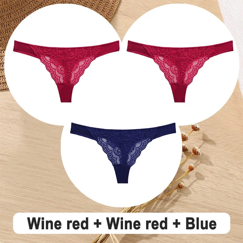 3PCS/Set Cotton G-String Women Panties Lace Underwear Female Lingerie Intimates Underpants Sexy Thong Panties for Girls Pantys