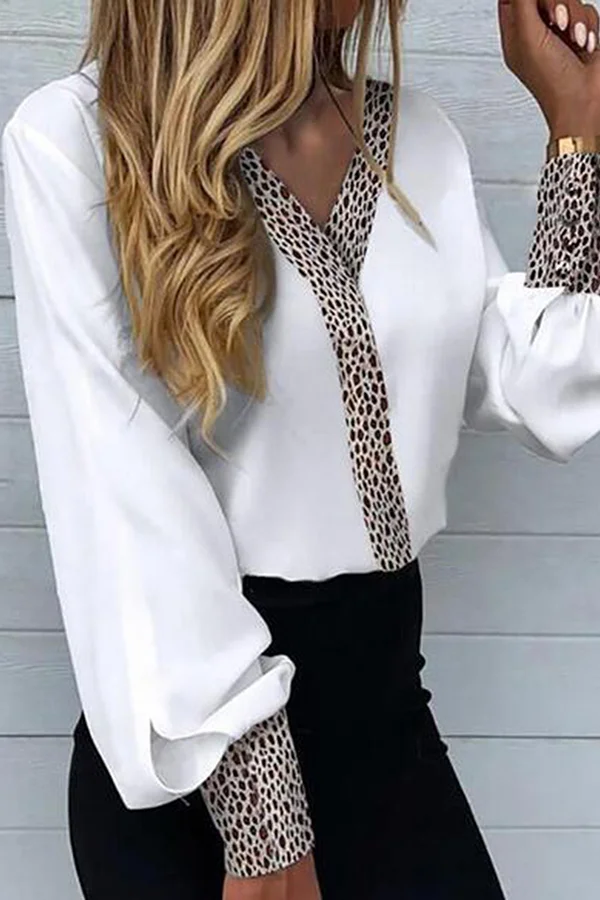 V Neck Leopard Long Sleeve Top