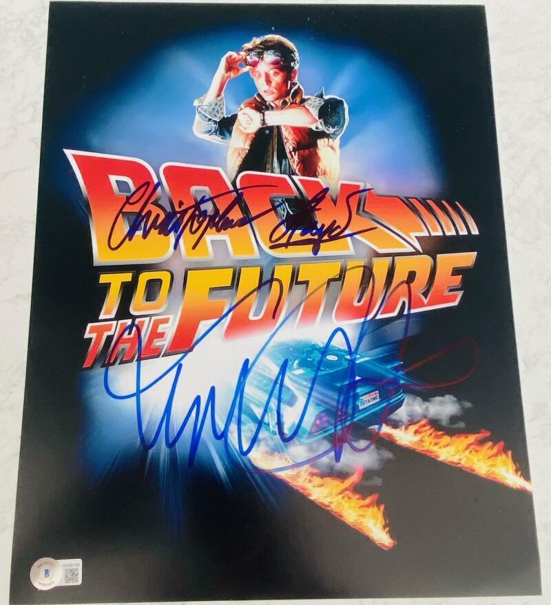 MICHAEL J FOX & CHRISTOPHER LLOYD SIGNED AUTOGRAPH 11x14 ICONIC POSTER - BECKETT