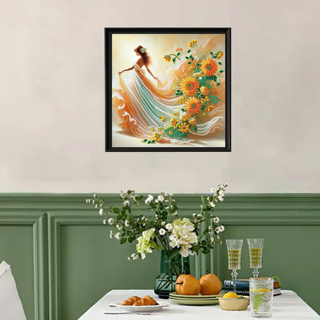 Diamond Painting - Partial Special Shaped Drill - Sunflower Dancing Girl(Canvas|30x30cm)