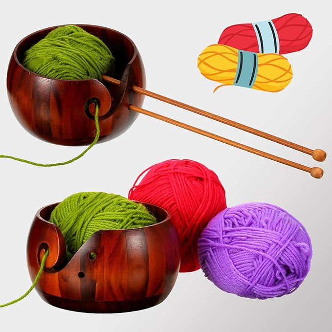 Handmade Wooden Yarn Bowl Wool Storage Bowl with Holes