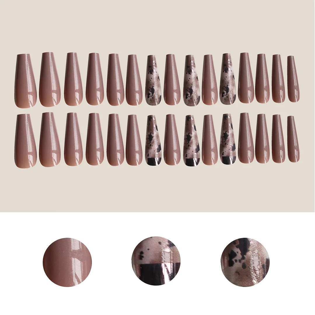 24/30Pcs Pink Leopard Designs False Nails French Long Coffin Artificial Fake Nail Fashion Full Cover Nail Art Tips Press on Nail-Nail Inspo
