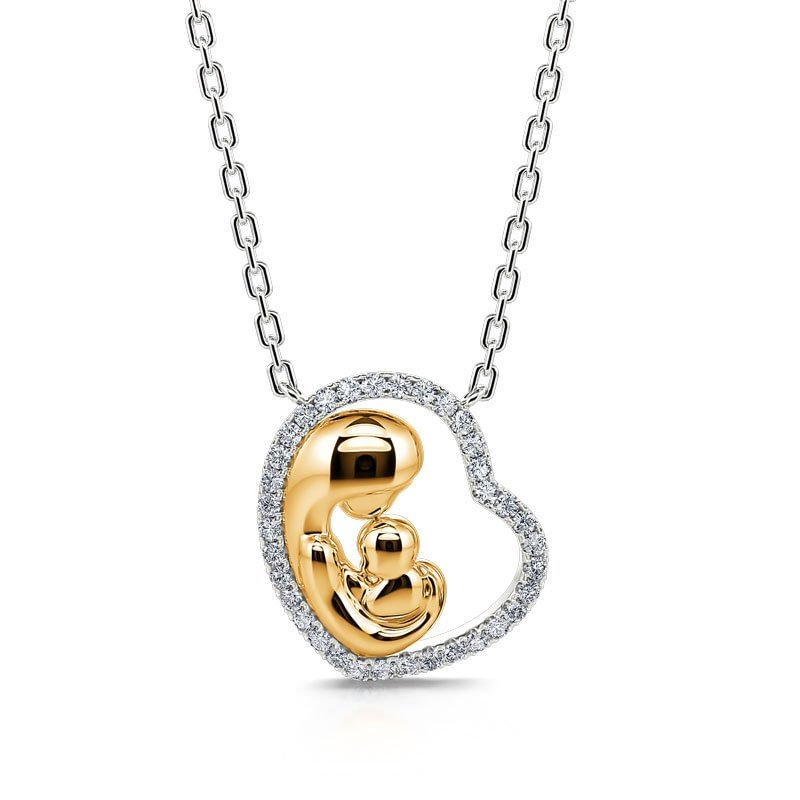 Vangofifts "Love Is a Great Fire" Mother & Baby Heart Necklace | Best Gift for Mom Wife Girlfriend Family