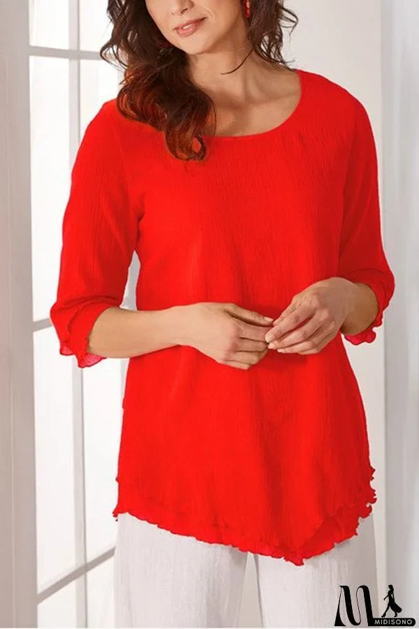 MidiSono - Layered Mid-sleeve Chiffon Top