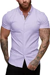 URRU Men's Muscle Dress Shirts Slim Fit Stretch Short Sleeve Casual Button Down Shirts for Men